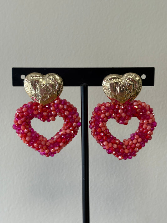 Oorbellen hartjes roze/goud